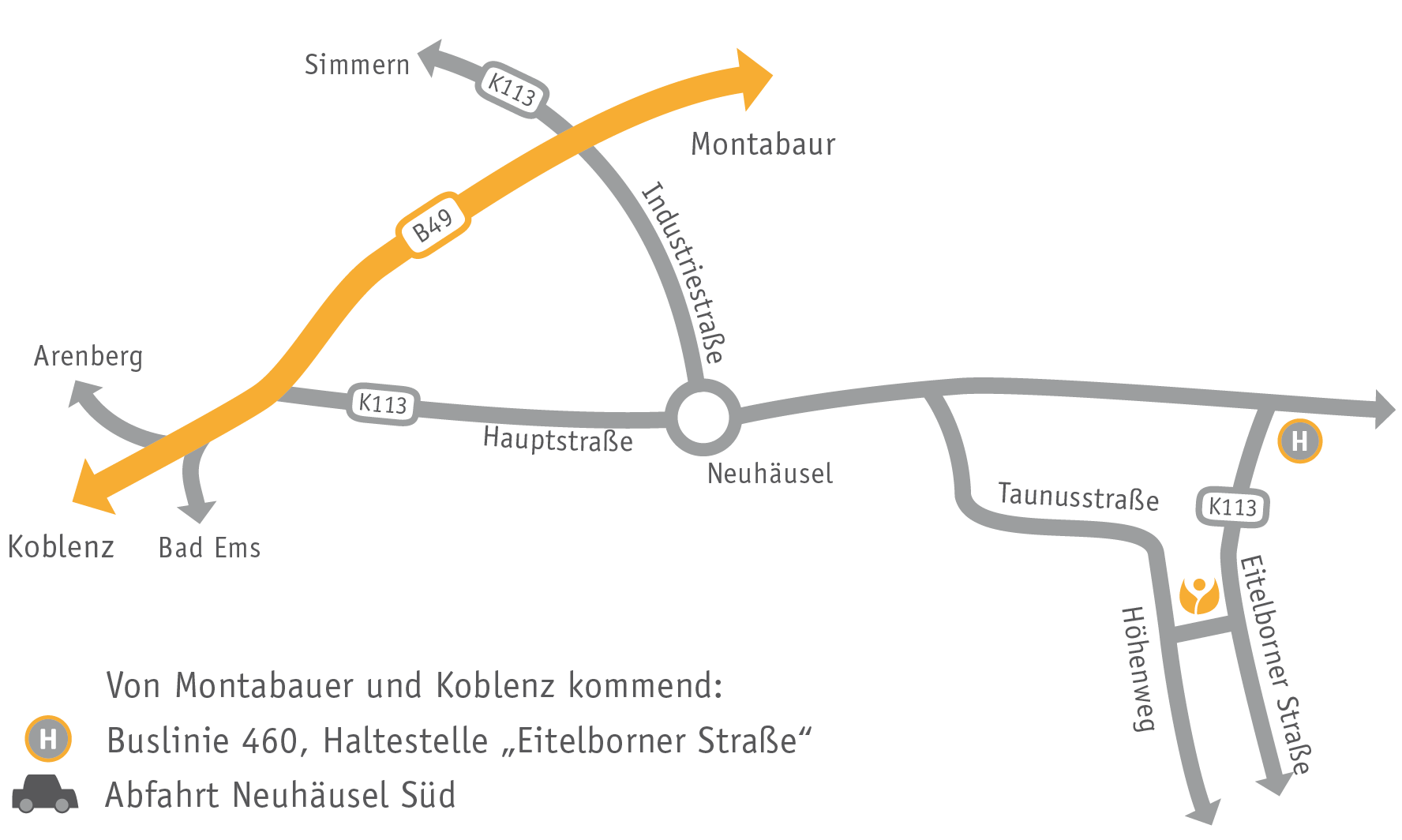 Wegbeschreibung Naturheilpraxis Best-Vomberg in Neuhäusel - Anfahrt von Koblenz und Montabaur